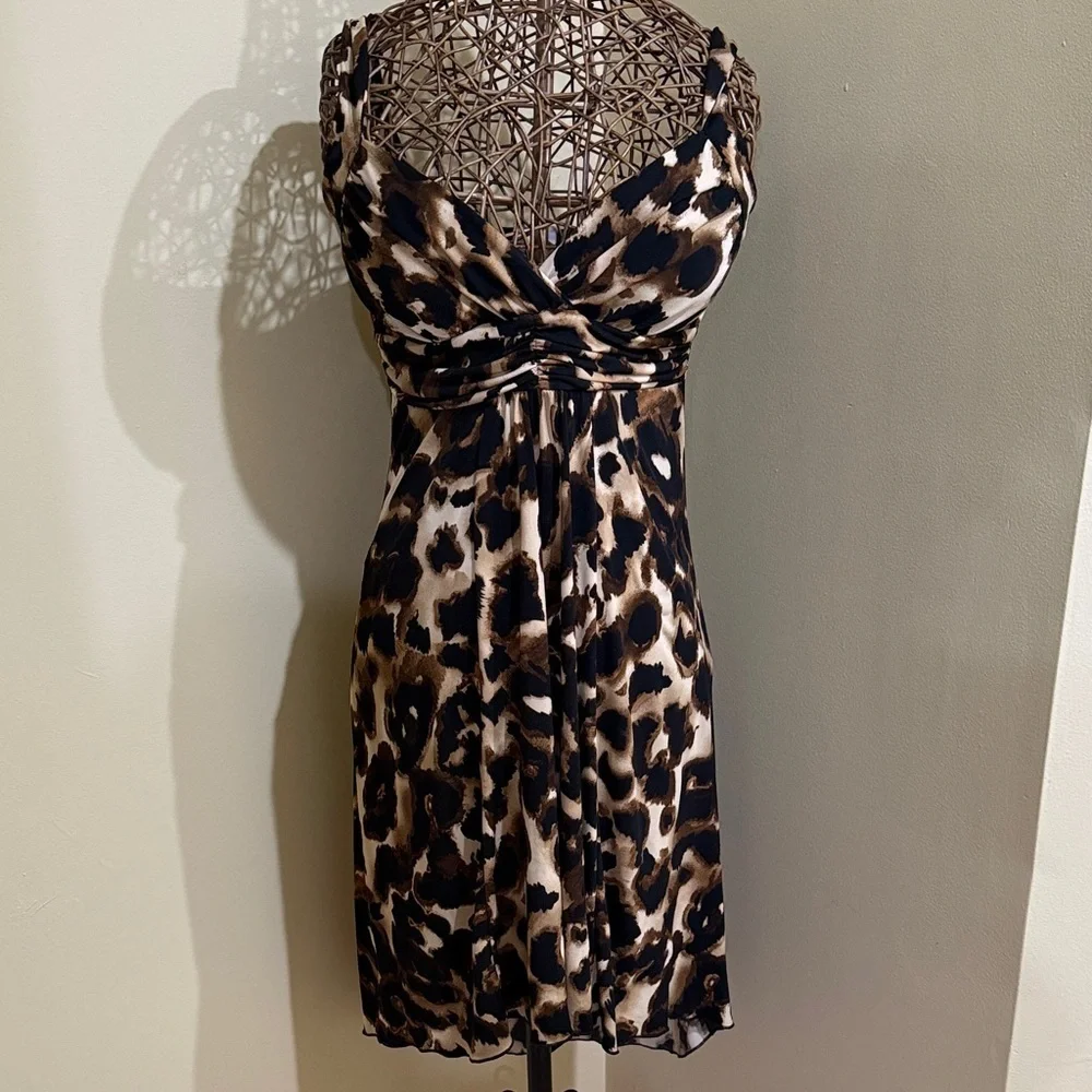 Elegant Leopard Print | Low High Midi Women’s Dress Size L | NWOT
